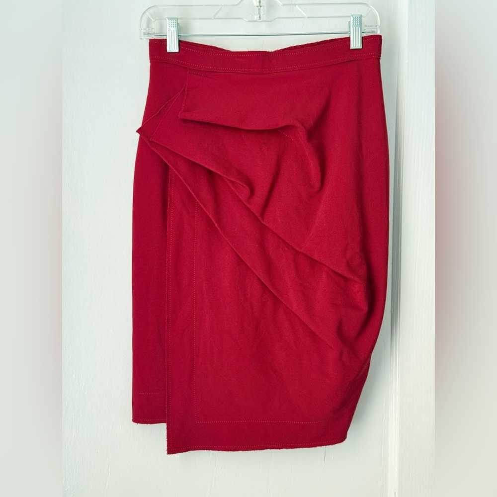 Donna Karan New York Asymmetrical Crimson Red Pencil Skirt, Size 4